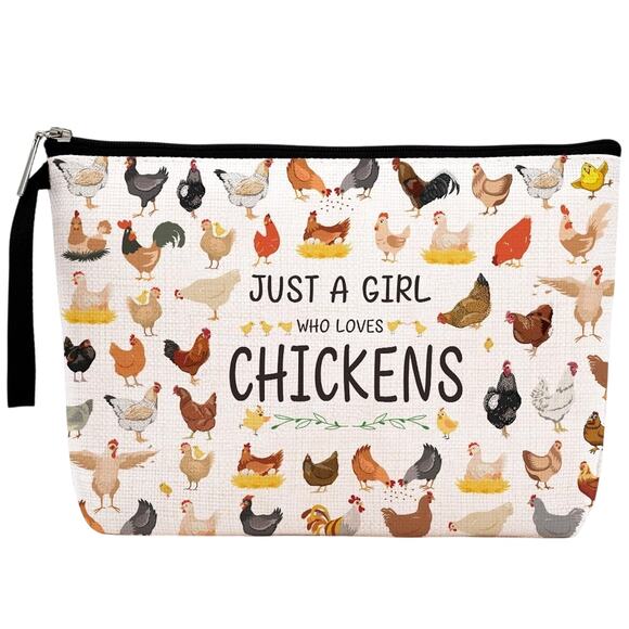 Just A Girl Who Loves Chickens Makeup Bag Waterproof Pouch With Zipper NEW - Picture 1 of 3